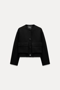 ZW COLLECTION POCKET BOMBER - Black | ZARA United States Black Jacket Outfit, Jacket Outfit Women, Trench Coat Dress, Zara Jacket, Linen Suits, Jacket With Pockets, Jean Vest, Cardigan Sweater Jacket, Shirt Blouses Tops