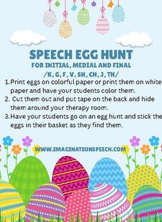 an easter egg hunt flyer with colorful eggs