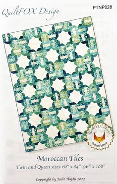 the pattern for moroccan tiles is shown in blue and green tones, as well as an image