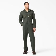 Feel comfortable and look sharp in our Men's Deluxe Blended Long Sleeve Coveralls. The perfect combination of durable and functional, our wrinkle-resistant fabric with an easy-care stain release finish is built to resist wear and tear. The generous fit of these coveralls helps them easily fit over your clothes. A bi-swing back allows full range of motion, and elastic waist inserts expand when you need them. Enjoy plenty of storage with ample chest and back left pockets, secured with sturdy brass Dickies Coveralls, Knee Pants, Packable Jacket, Hem Style, Shop Sweatshirts, Mens Big And Tall, Mens Activewear, Range Of Motion, Work Pants