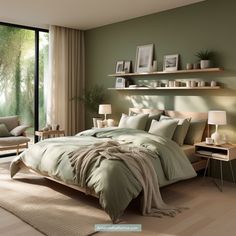 Light Olive Bedroom Walls, Bedroom Paint Textured Walls, Olive Paint Bedroom, Olive Green Black And Wood Bedroom, Olive Green Bedrooms Ideas, Bedroom Ideas Green And Brown, Green Paint Room Ideas Bedroom, Olive Room Color Scheme, Light Green Interior Design