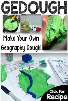 a collage of photos with the words make your own geography dough