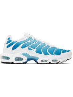 Nike 
White & Blue Air Max Plus Sneakers 
Low-top lightweight mesh sneakers in white and blue. 
. Rubberized trim and gradient effect throughout 
. Lace-up closure 
. Logo patch at padded tongue 
. Padded collar 
. Swoosh appliqué at sides 
. Logo patch at heel counter 
. Tuned Air technology at footbed 
. Mesh lining 
. Air Sole unit at foam rubber midsole 
. Treaded rubber sole 
Please note that this item may be shipped only within North America. 
Supplier color: Battle blue/Blue gaze/Black 
U Blue Nike Air Max Sneakers For Gym, Blue Air Max Sneakers For Streetwear, Nike Air Max Blue Breathable Shoes, Blue Synthetic Nike Air Max For Sports, Blue Nike Air Max For Streetwear, Blue Air Max, Casual Athletic Shoes, Blue Air, Retro Shoes