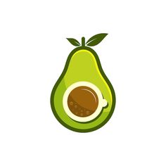 an avocado with leaves and seeds on the top is shown in this flat style