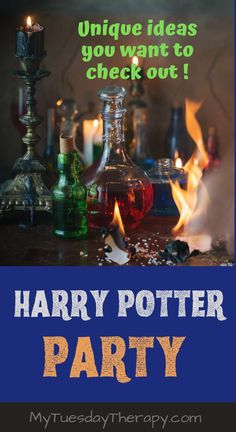 harry potter party with candles and bottles