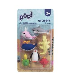 an assortment of sea animals are in the packaging for this toy set, which is packaged with