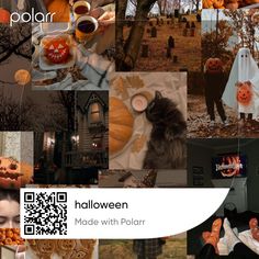 a collage of halloween images including pumpkins, ghost and cat in the woods