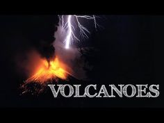 a volcano with lightning in the background and text that reads volcanos on it's side