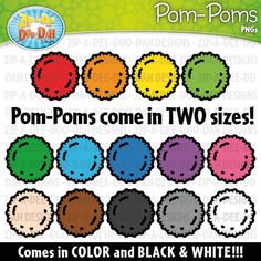 the pom poms come in two sizes comes in color and black & white