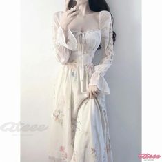 Floral Chiffon Maxi Dress for Tea Party Aesthetic Gowns Prom, Pretty Princess Dresses, Venus Flowers, Delicate Outfits, Flowers Fairycore, Long Dress With Long Sleeves, Fairycore Princess, Flower Outfit, Flared Dresses