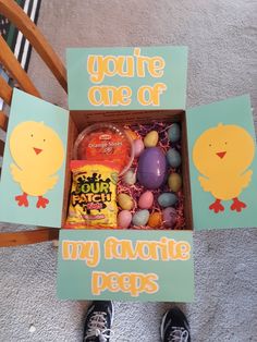 an easter box with eggs and candy in it