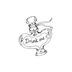 a drawing of a bottle with the word drink me written on it and an image of a