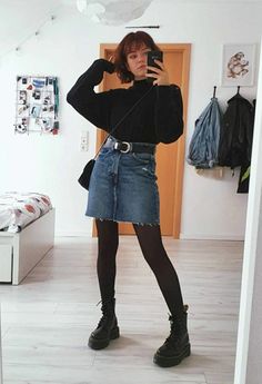 Denim Skirt Outfits, Causual Outfits, Mode Inspo, Jeans Rock, Summer Look, Basic Outfits, Looks Style, Casual Style Outfits, Winter Fashion Outfits