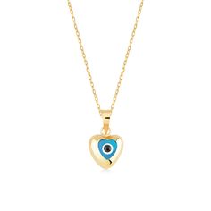 PRICES MAY VARY. INSPIRATION: This 14k gold evil eye necklace could push all the unwanted vibes away. Ward off the bad energy around you with an elegant look. MATERIAL: Handmade with the highest quality US-sourced real gold. 14k solid gold is nickel-free, allergy-free, and lead-free. Real gold is a perfect choice that doesn’t oxidize, discolor or lose its shine. AUTHENTICITY CERTIFICATE: Made from 100% real gold with world-class craftsmanship and passed multiple quality checkpoints at every step Heart Pendent, Evil Eye Necklace Gold, Zircon Necklace, Devil Eye, Collar Chain, Yellow Heart, Gold Collar, Pendent Necklace, Necklace Heart