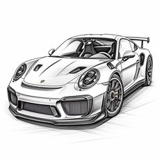 a drawing of a white sports car