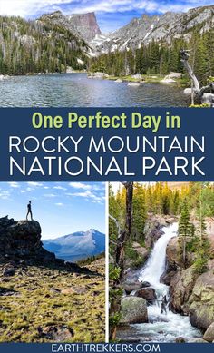 the rocky mountain national park with text overlay that reads one perfect day in rocky mountain national