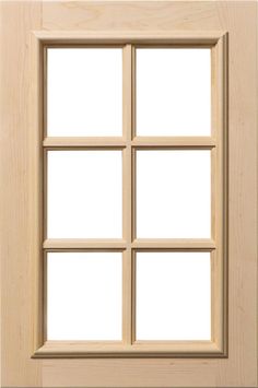 a wooden window with four square panes on the front and side panels in light wood