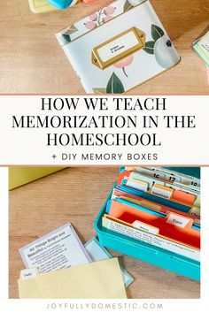 an open suitcase with the words how we teach memos in the homeschool and diy memory boxes