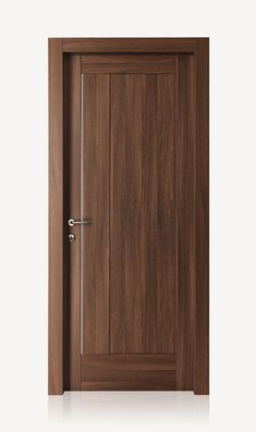 an open wooden door with metal handle on the front and side panels, in dark wood