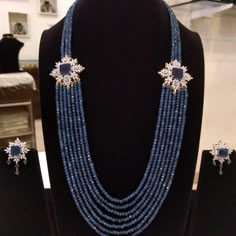 Indian Beads Jewellery Design, Indian Beads Jewellery, Saphire Jewelry, Blue Sapphire Jewelry, American Diamond Jewellery, Pearl Jewelry Design, Pearl Necklace Designs, Beaded Necklace Designs, Antique Jewelry Indian