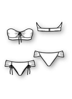 three different types of bikinis with ties on the side and one in the back