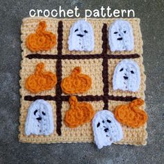 a crochet pattern with ghost faces and pumpkins on it, as if for halloween