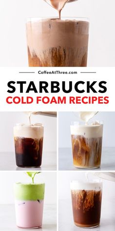 cold foam is being poured into an ice cream cup with the words cold foam easy recipes