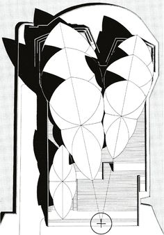 an architectural drawing with black and white lines in the shape of two large balls on top of