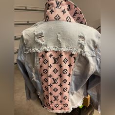 This Denim Jacket Was Custom-Made With A Louis Vuitton Scarf. Excellent Condition With Tags Size Small Medium, Has Distressing All Over The Jacket. Lv Denim Jacket, Black Cropped Jean Jacket, Oversized Distressed Denim Jacket, Louis Vuitton Jacket, Vintage Levis Denim Jacket, Levi Denim Jacket, Sherpa Denim Jacket, Navy Denim Jacket, Louis Vuitton Scarf