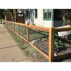 a fence that is next to a house with plants growing in the garden behind it