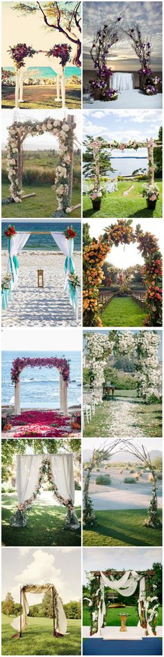 many different pictures of an outdoor wedding venue