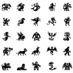 black and white silhouettes of mythical creatures royalty