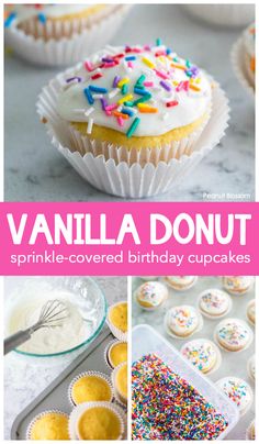 vanilla donut sprinkle covered birthday cupcakes