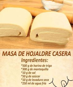 an advertisement for masa de holaudre casera on a cutting board with ingredients