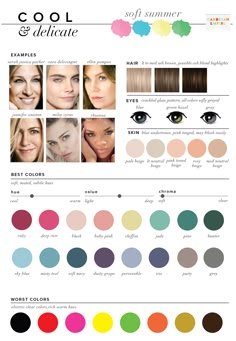 Color Analysis Summer, Summer Skin Tone, Cool Summer Palette, Green Eyes Pop, Soft Summer Palette, Soft Summer Color Palette, Soft Summer Colors, Mode Tips, Cool Skin Tone