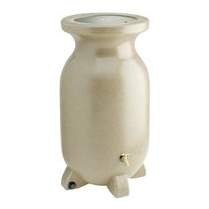 a white ceramic urn sitting on top of a wooden stand