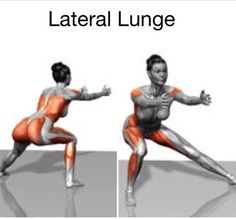 two images of a woman doing different stretches with the words,'lateral lunge '