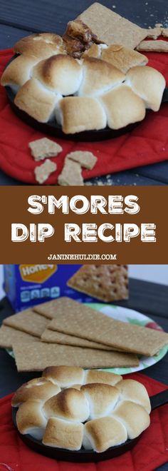 two plates filled with s'mores dip recipe on top of a red cloth