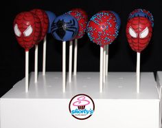 spiderman cake pops with sprinkles on them