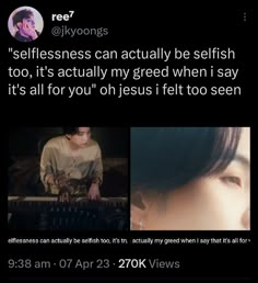 an ad for selflessness is shown in this screenshot with the caption'selflessness can actually be selfish to, it's actually my greed when i say it'm