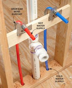 an image of plumbing in the wall with pipes and fittings attached to each side