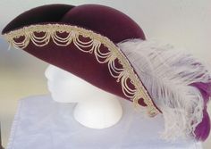 Musketeer Costume, Two Feathers, Pirate Hat, Comic Con Cosplay, Pirate Party, Plum Color, Cosplay Ideas, Dnd Characters