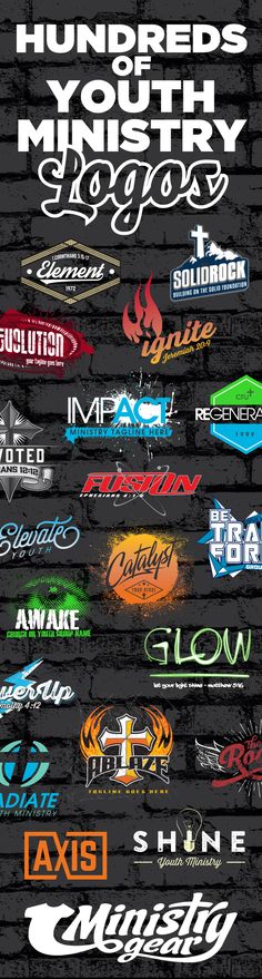 an image of a bunch of different logos on a brick wall with the words hundred years of