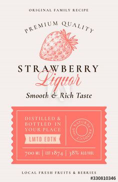 the label for strawberry liquer, smooth and rich taste