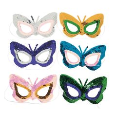 Sequined butterfly masks add a flight of fancy to any celebration. Don one of these fancy masks to attend the Mardi Gras masquerade ball, or adorn your eyes with the sparkly wings as part of an overall butterfly Halloween costume. Plastic sequins on a felt mask with elastic band. 6 1/2" Butterfly Eye Mask, Butterfly Masks, Elegant Masquerade Mask, Butterfly Halloween Costume, Butterfly Halloween, The Mask Costume, Sequin Butterfly, Sequin Mask, Butterfly Mask