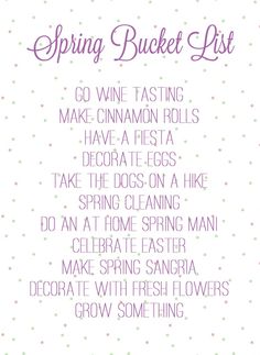 the spring bucket list is shown in purple and green