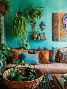 a living room filled with lots of green plants