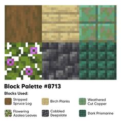 the block palette is shown with different colors and textures for each piece in the block