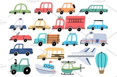 an assortment of different colored cars and trucks