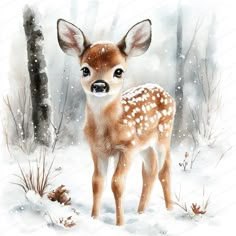 a painting of a young deer in the snow